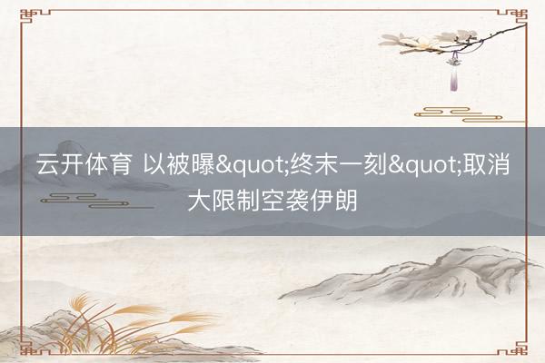 云开体育 以被曝"终末一刻"取消大限制空袭伊朗
